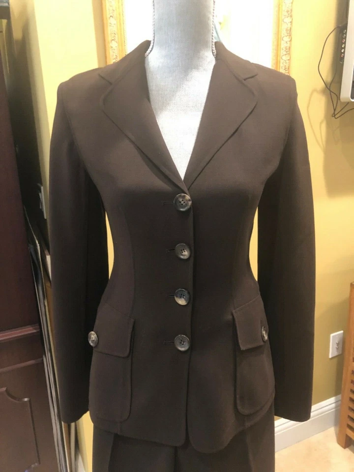 Traje Pantalón Celine Lana/Marrón Nuevo Sin Etiquetas Talla 38- Hecho en Francia Foto 2 de 4