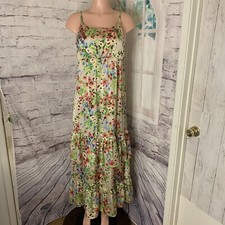 Old Navy Maxi-Midi Sleeveless Dress Women’s Size Medium  Floral Ruffles Satin
