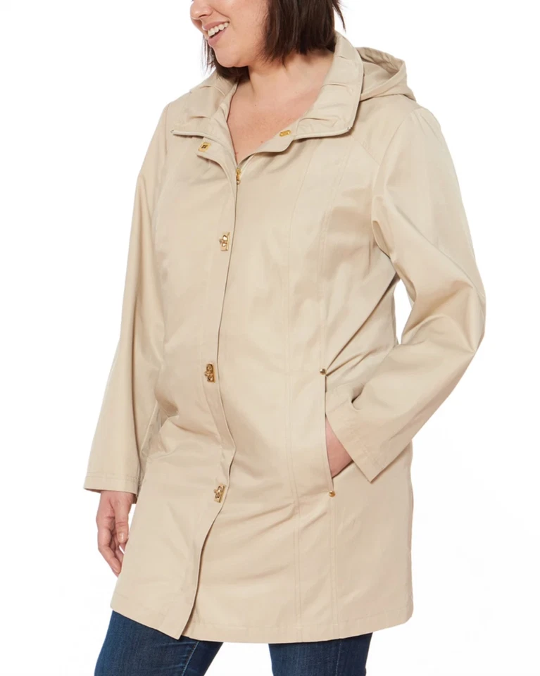 Jones New York Womens Beige Hooded Water Resistant Rain Coat X4103 Size Large - Image 3 of 4