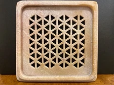 Vintage Unpolished Natural Onyx Stone Cutwork Pattern Square 7.25" Footed Trivet
