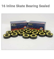 Skate Bearings set of 16 - 8mm x 22mm x 7mm VXB MFG 608-2RS Black, yellow seals