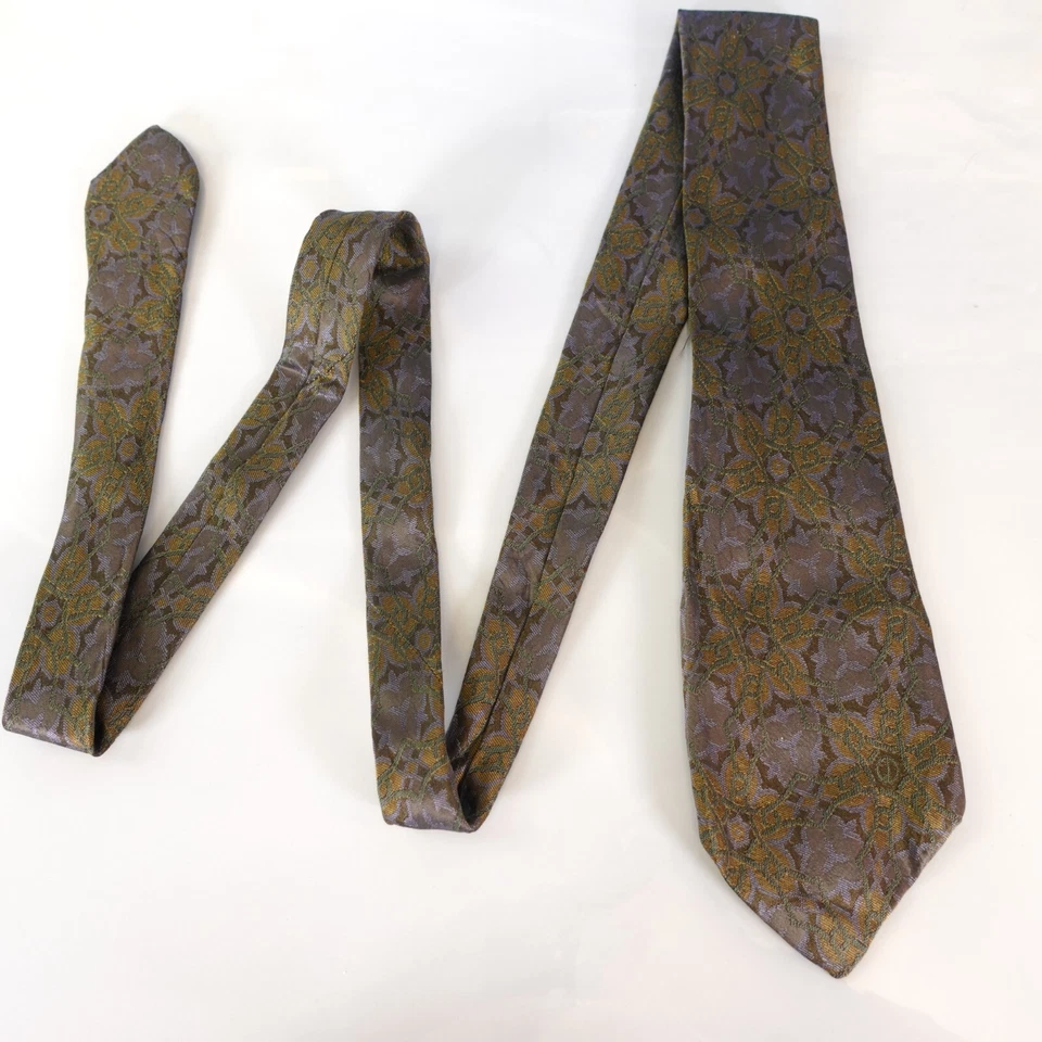 Corbata Dunhill Cuello Para Hombre Verde Marrón Floral Seda Boho Flor Naturaleza Botánica Italia Foto 3 de 4