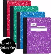 New LOT Of 4 MEAD Composition NOTEBOOKS Wide Rule Paper 100 Sheets 9.75" x 7.5"