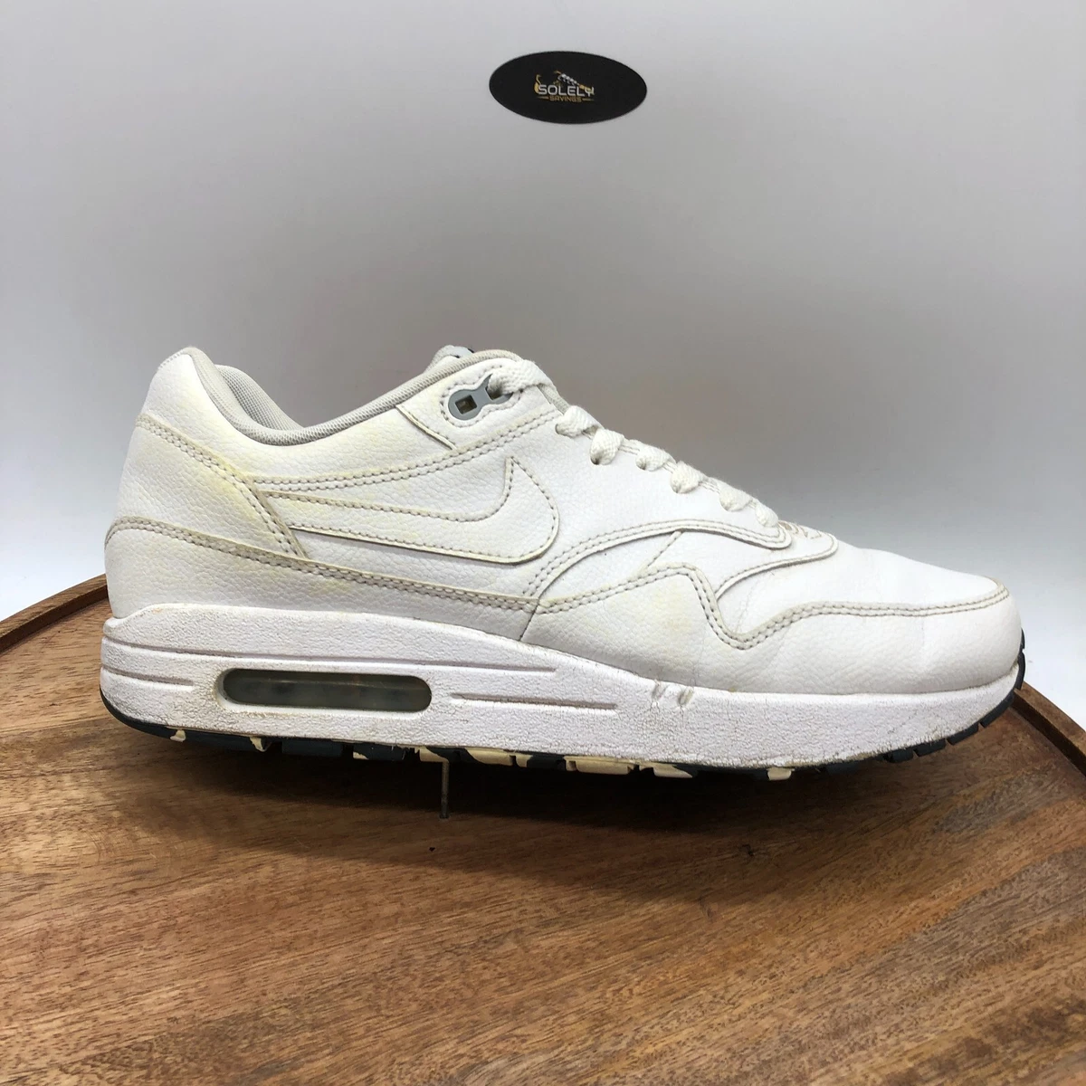 Nike ID Air Max 1 Triple White Leather Running Shoes 744459 991