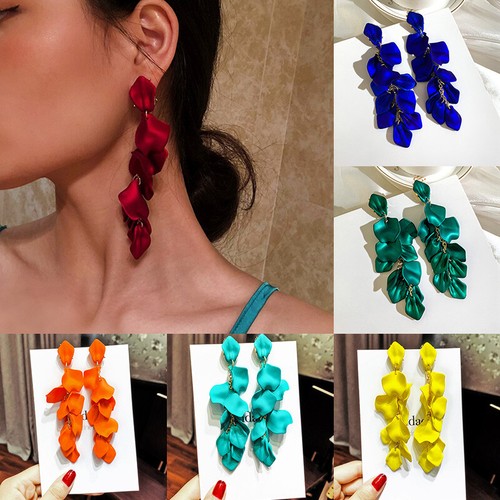 1Pair Women Dangle Drop Earrings Rose Petal Long Tassel Earrings Jewelry Earring - Picture 4 of 20