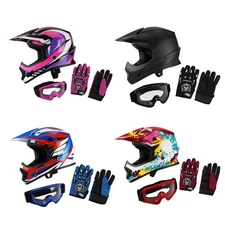 Youth Kids Motorcycle Helmet Full Face Goggles Gloves Boys Girls ATV UTV DOT