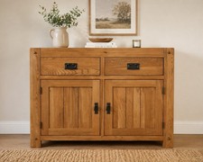 Solid Oak Sideboard Rustic Farmhouse Cabinet 2 Door 2 Drawer Storage Unit