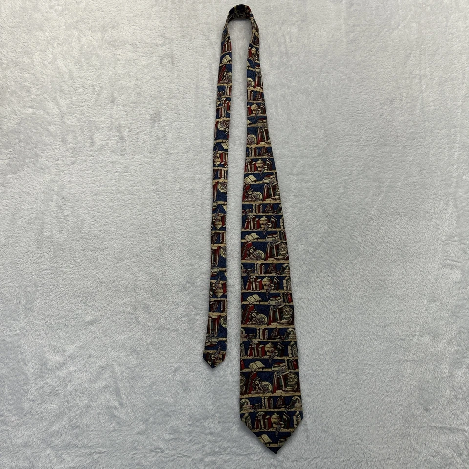 Museum Artifacts Bookshelf Theme Men’s Necktie 3.75”x 59” Handmade 100% Silk - Image 4 of 4