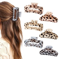 6 PCS Rhinestone Hair Clips Leopard Print Large Hair Claw Clips for Women