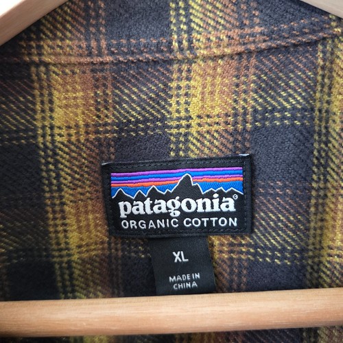 Patagonia Fjord Flannel Shirt Mens Size XL Yellow Brown Plaid Organic Cotton - Picture 3 of 7