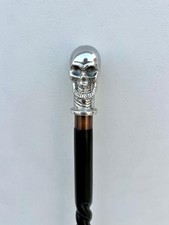 Silver Skull Walking Cane, Unique Gothic Walking Stick, Custom Skull Handle Cane