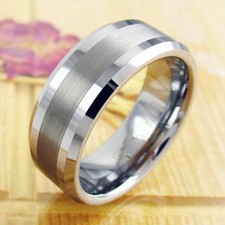 6/8mm Tungsten Carbide Men's Half Brushed Stripe Wedding Band Ring Size 5-15