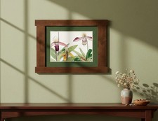 Arts & Crafts Mission Oak Framed Art with Tropical Bloom Walnut finish