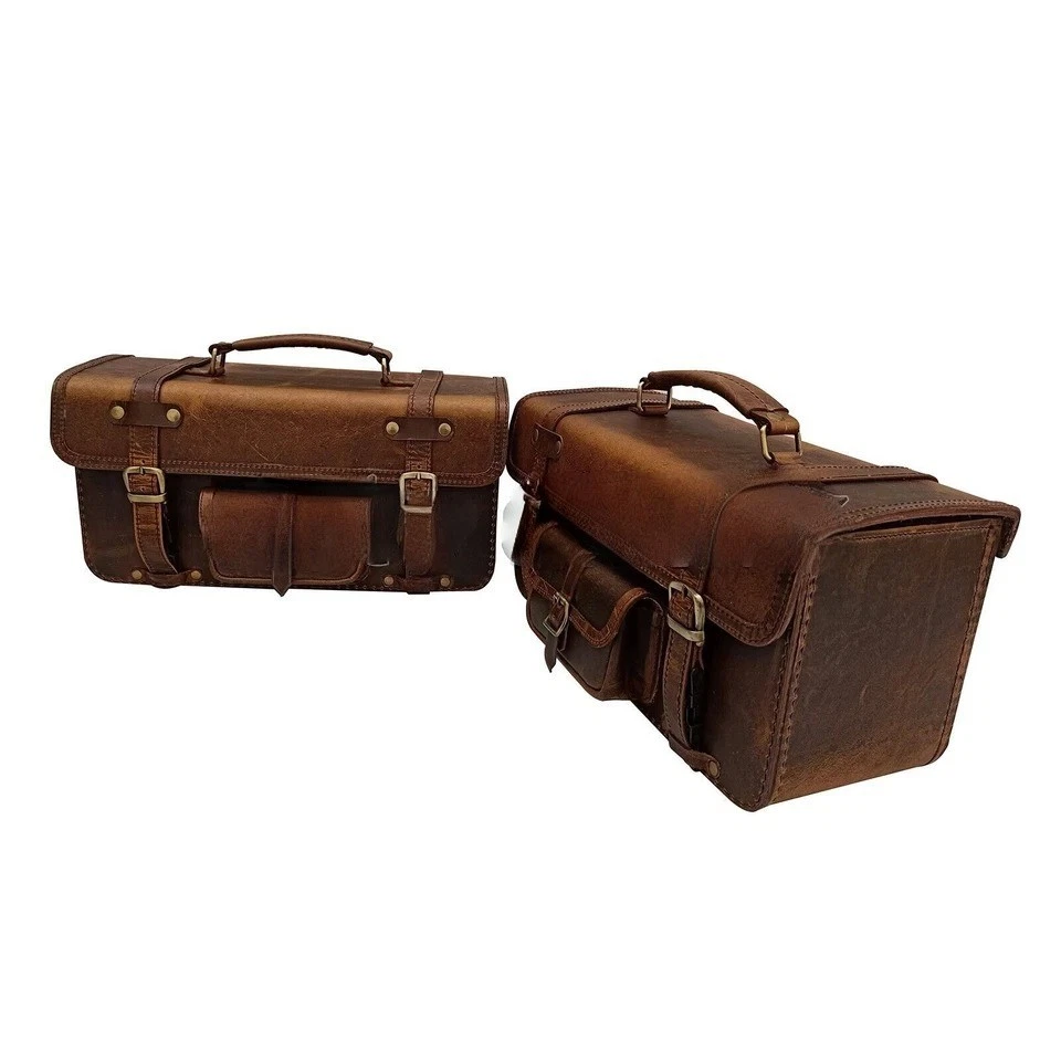 Leather Pannier Bags Pair Brown For Royal Enfield Scram 411 cc - Image 2 of 4