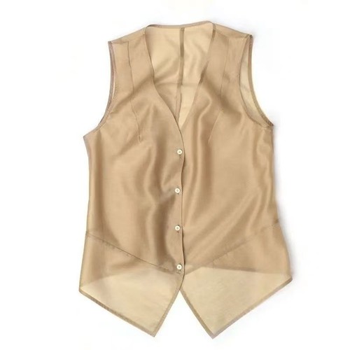 Lady Sleeveless Vest Faux Silk Tank Tops Sheer Blouse Gilet Casual Elegant Basic - Picture 8 of 13