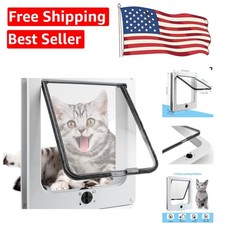 Elegant 4-Way Rotary Cat Door   Weatherproof White ABS, Easy Install 9.25x10.62