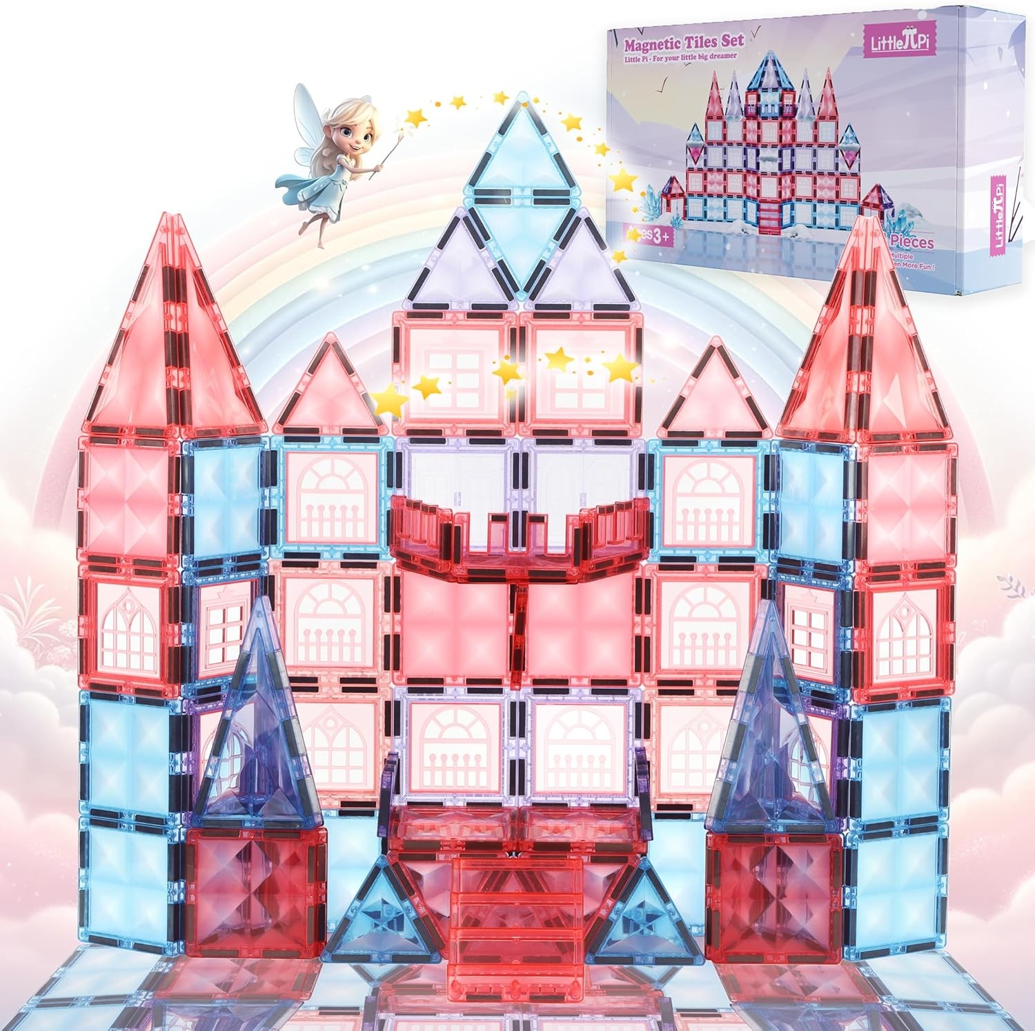 Little Pi 104pcs Frozen Princess Castle Magnetic Tiles Building Blocks - Pink 