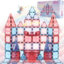Little Pi 104pcs Frozen Princess Castle Magnetic Tiles Building Blocks - Pink 