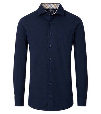REDMOND Herren Freizeithemd Langarm Kent Modern-Fit Twill Marine