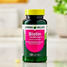 Spring Valley 10,000 mcg Biotin Softgels, 120 Count, Hair/Skin/Nails Health