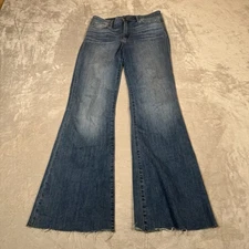 Joes Jeans Womens 29 Blue Dark Wash Whiskered Flare Wide Leg Raw Hem Denim