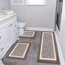 3 Piece Plush Bath Mat Set, Non Slip Shaggy Bathroom Mats with U-Shaped Contour