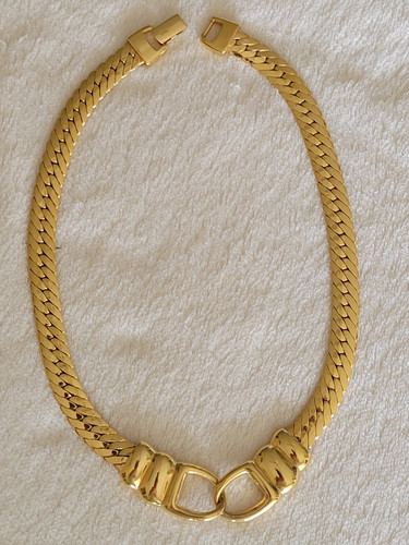 70's 14k Gold plate Herringbone NAPIER Choker Necklace Flat CLASP EXCELLENT 16" - Picture 1 of 10
