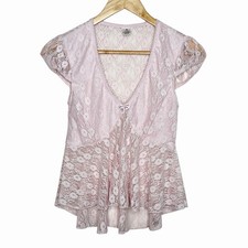 Y2K Lace Babydoll Top Size M Fairy Coquette Sheer Lingerie Regency Dainty Pink