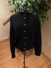 Vintage Geiger Tyrol Womens Classic Black Boiled Wool Sweater Jacket Austria 44