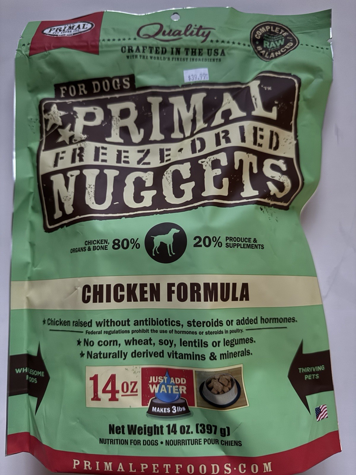 14 oz Primal Dog Freeze Dried Nuggets Chicken Best By 01/2026