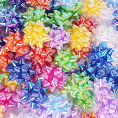 100 Pcs 2'' Geschenkschleifen Selbstklebend, 10 Irisierend Farbe Geschenk Schl...
