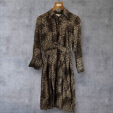 Topshop Leopard print Shirt Buttoned Thigh Split Midi Dress in 6 Petite 