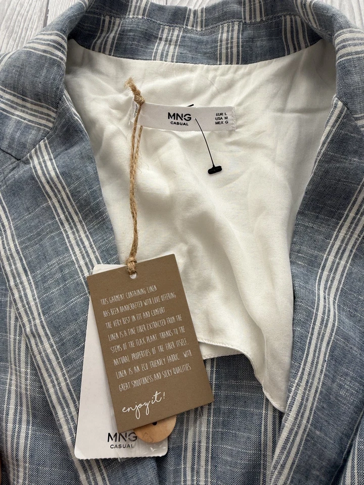 MNG Linen Blend Striped Womens Blazer Size Size L New With Tags - Image 3 of 4