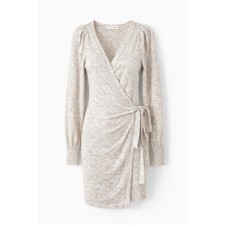 Abercrombie & Fitch Heathered Knit Sweater Wrap Dress Oatmeal Medium Office