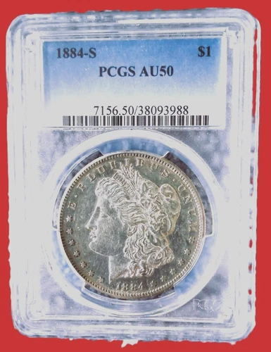 1884 S Morgan Silver Dollar $1 -PCGS AU50-