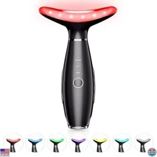 7 Color Vibrating Neck & Face Massager Tool for Home Skin Care, Thermal Galvanic
