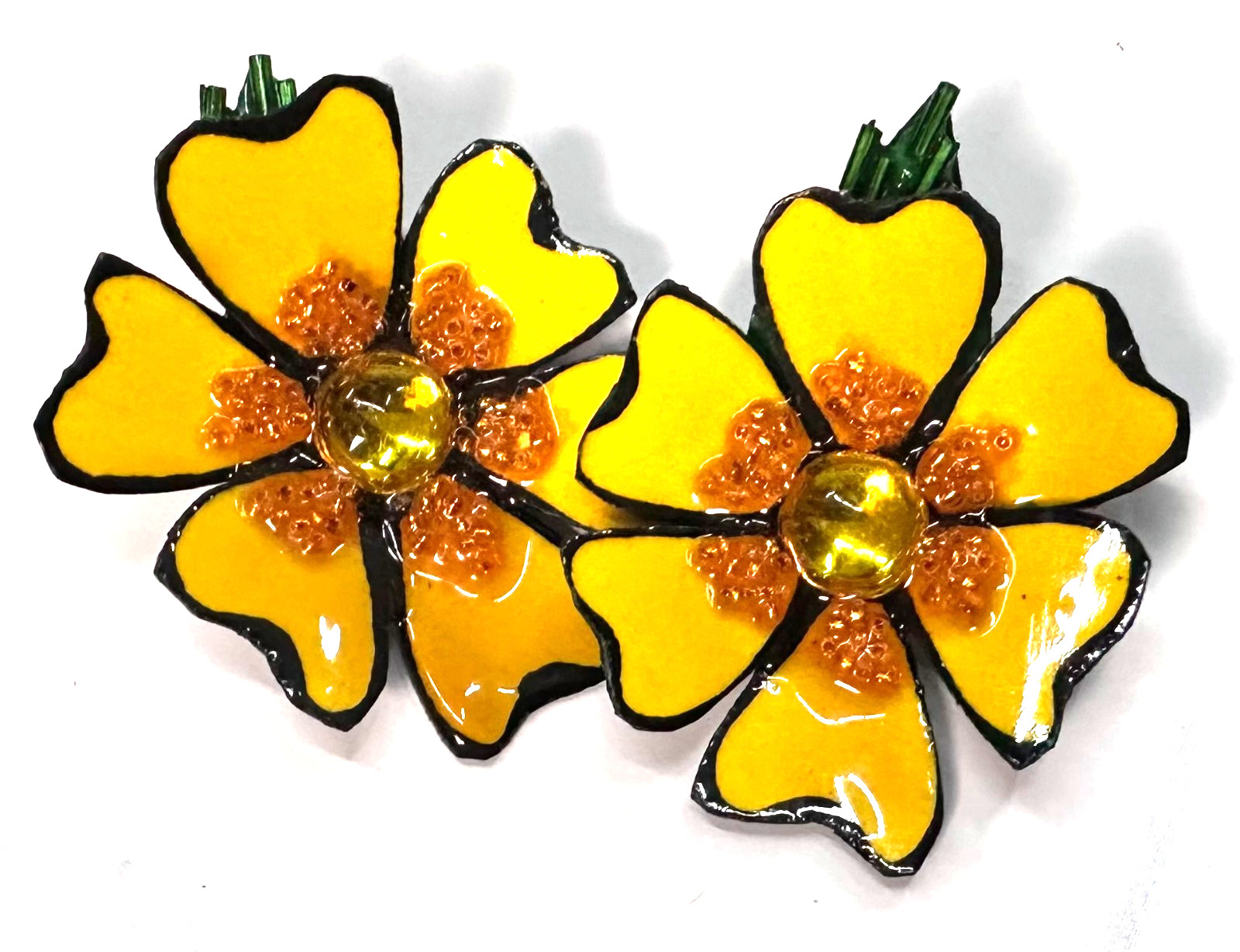 Signed BONNIE Yellow Flower Costume Silver Tone Clip-on Earrings Jewelry Lot N