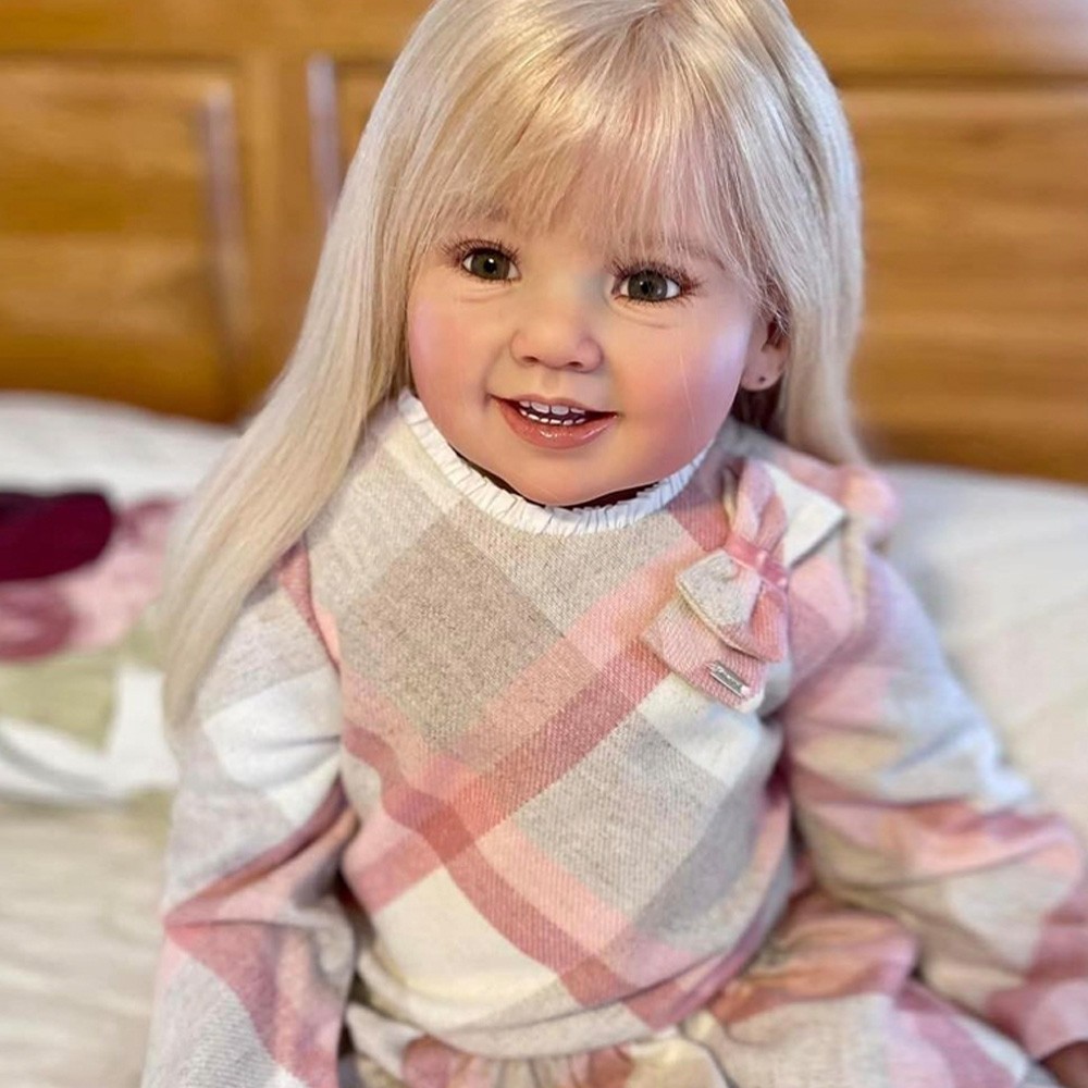 70cm Artist Handmade Reborn Baby Doll Toddler Girl with Long Hair Cloth Body Toy