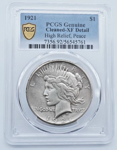 1921-P High Relief Peace Silver Dollar PCGS Genuine Cleaned XF Detail - T286