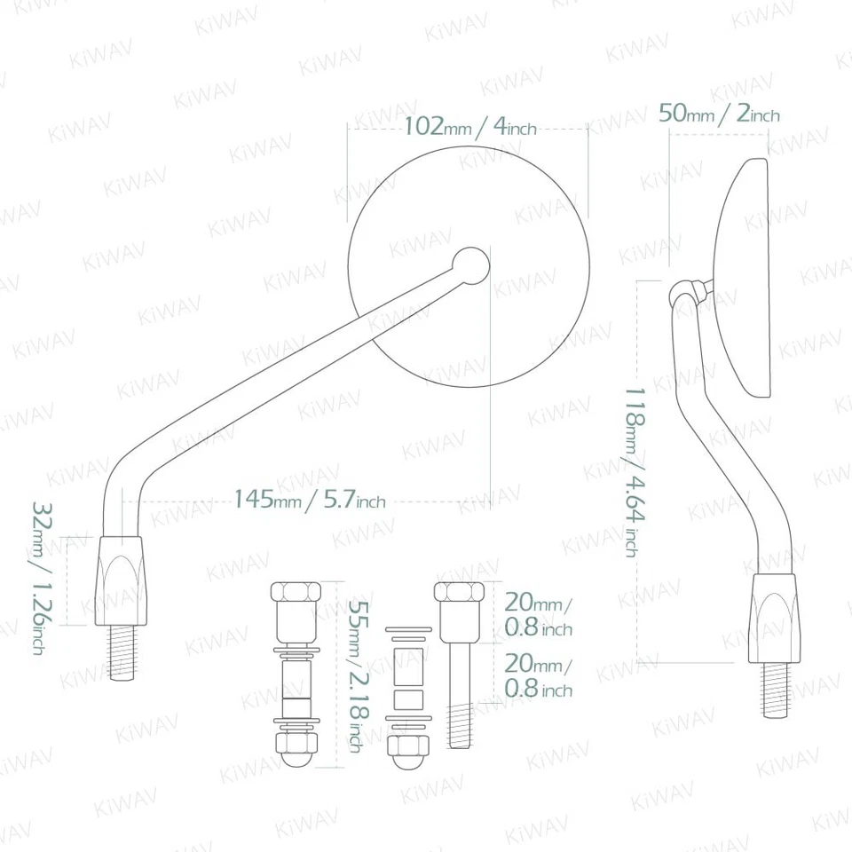 US Duty Paid KiWAV Eclipse Mirrors Black Round for Triumph Thunderbird 1600 1700 - Imagem 2 de 4