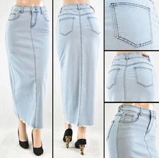 Women Stretch Denim 38" long length Stright cut no slit #WG-89057 light wash
