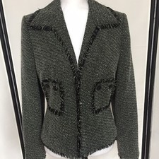 Larry Levine Wokens Size 8 Blazer Charcoal Gray Fray Trim Clasp Closure Lined