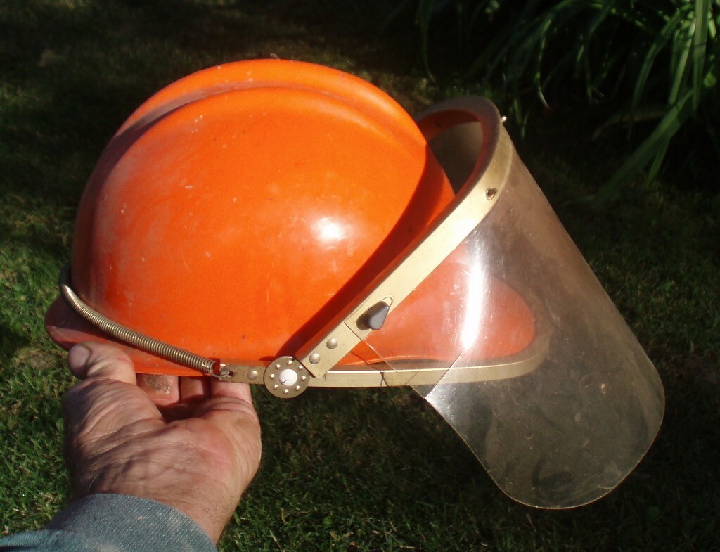 RETRO ORANGE VINTAGE BULLARD HARD HAT HELMET W FACE SHIELD PROTECTIVE