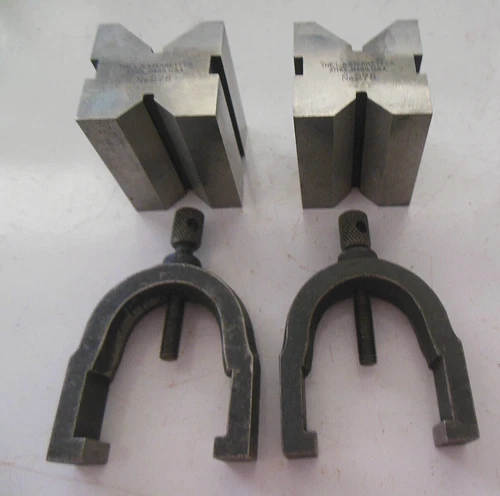 2 Vintage STARRETT No. 278- V -  Blocks with Clamps  0454  ATHOL MASS. U.S.A.