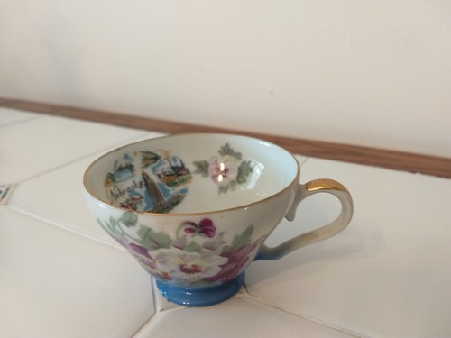 Vintage Souvenir Blume Teetasse Nebraska Kirsche China Fine Teacup Japan Gold - Bild 2 von 6