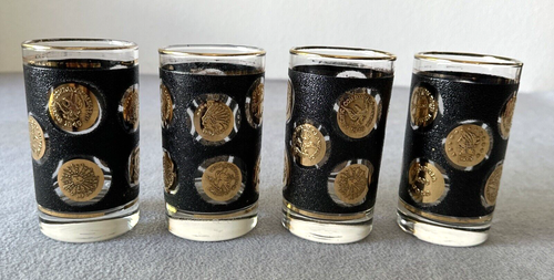 Juego de 4 vasos de bola alta texturizados para monedas negras y doradas Libbey Mid Century de colección  - Imagen 1 de 10