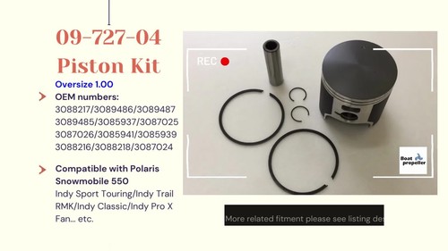 For Snowmobile Polaris 550 Pro X Fan Piston kit 09-727-04, 3089486 1.00 + Ring - Video 1 of 1