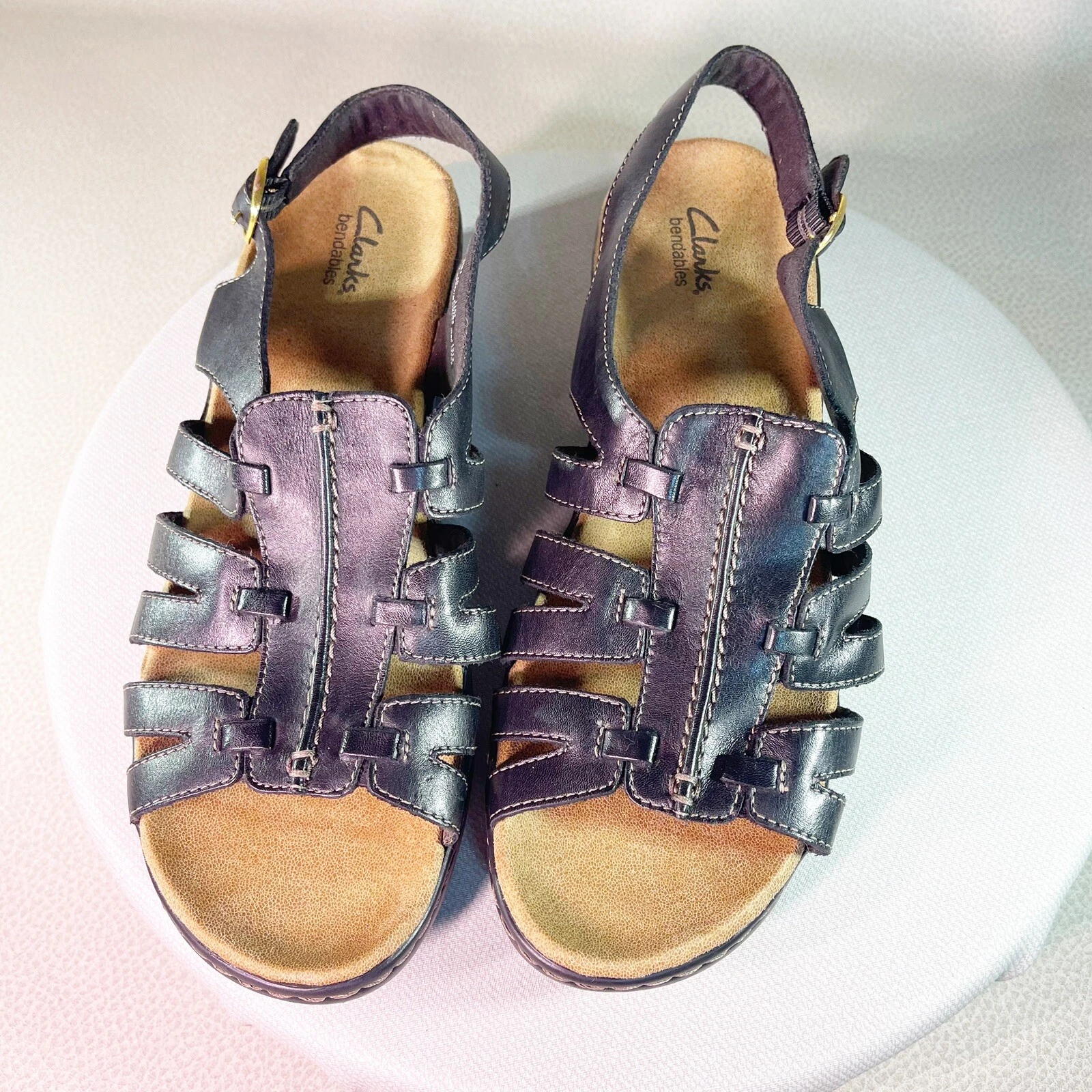 Clarks Sandali in pelle intrecciata con zeppa e tacco a spillo blu 11M