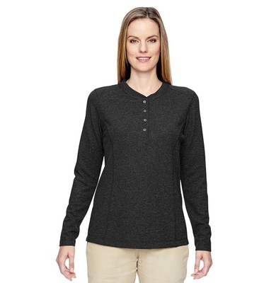 North End Women's Long Sleeve Polyester Performance Waffle Henley T-Shirt, Small