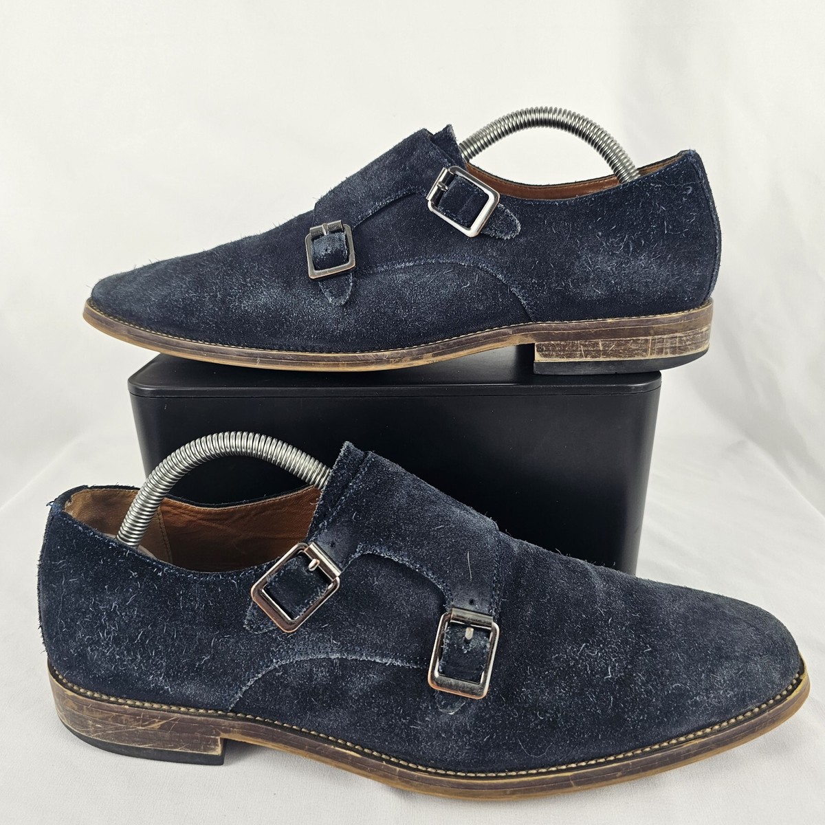 Nordstrom Mens Shop Double Monk Strap Blue Suede Oxford Dress Shoes Size 8M